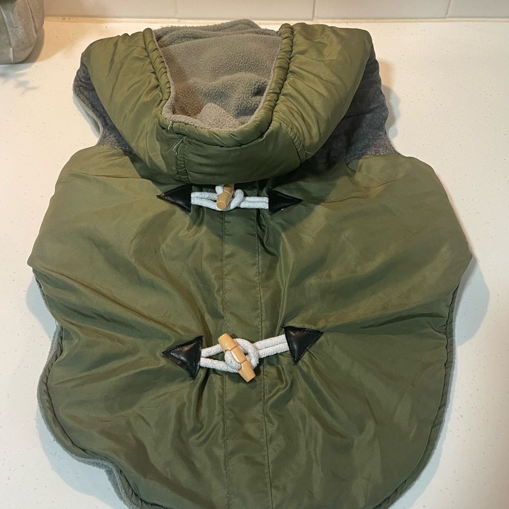 Hooded Puffer Jacket Olive Green with Decorative Toggle Button